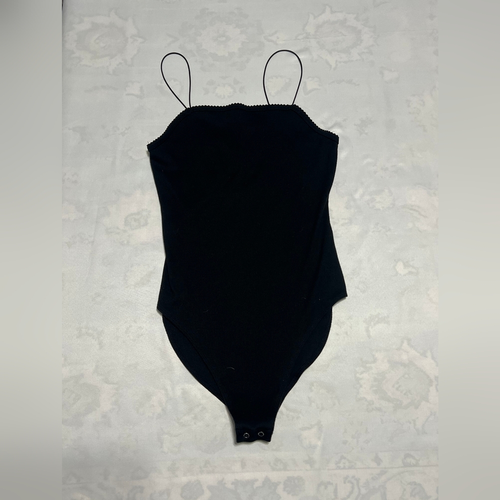 Wild Fable Black Ribbed Bodysuit with Green Label